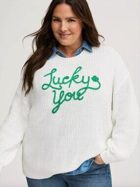 Torrid Lucky You Pullover Sweater Womens Plus Size 3X White Shaker Knit NWT
